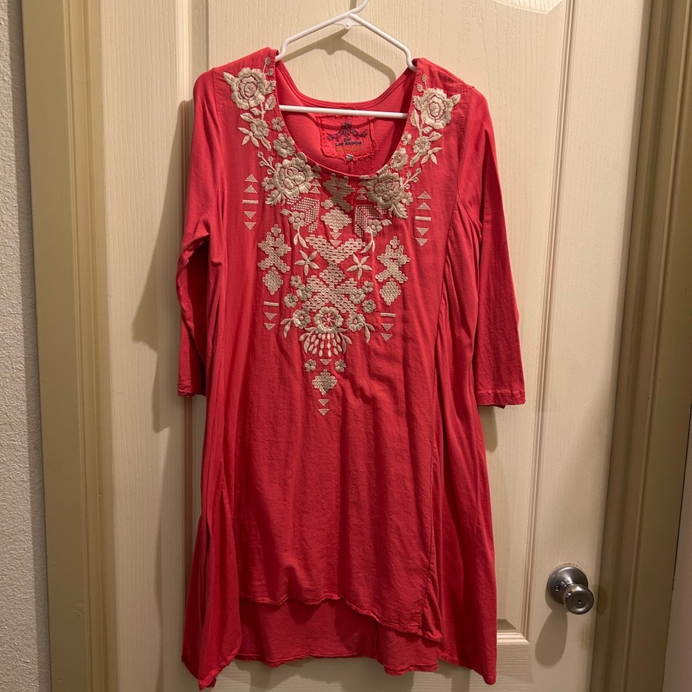 Johnny Was Orange Pink High Low Tunic